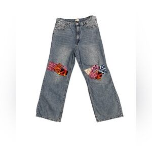 Simple Society Patchwork Wide-Leg Jeans 13/31 Light Wash